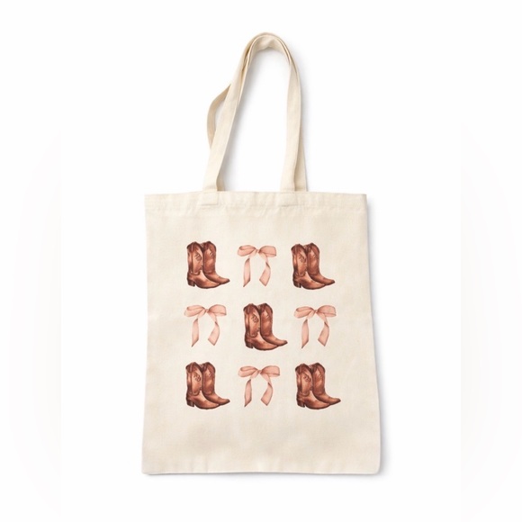 Handbags - Stylish Cream Tote Bag with Boot and Bow Design